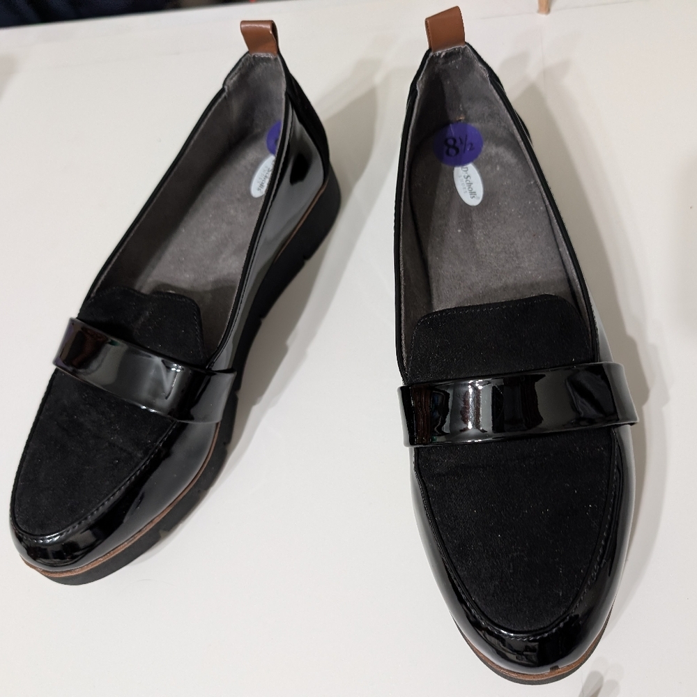 Dr. Scholl’s Black Patent & Suede Loafer Flats – Size 8.5